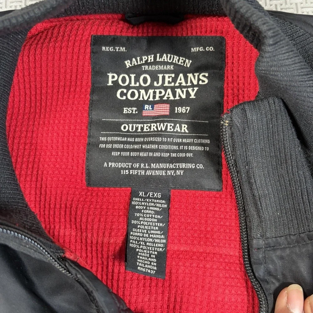 VTG Polo Ralph Lauren Jeans Co Black Thermal Lined Bomber Jacket Sz XL Military
